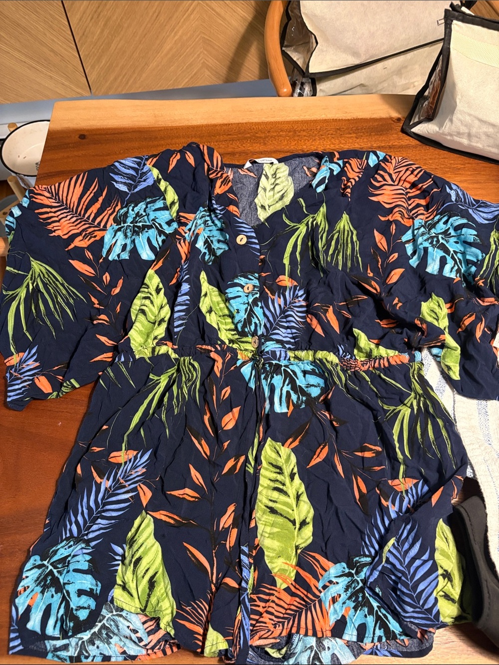 Cupshe Navy Tropical Leaf Print Swim Coverup